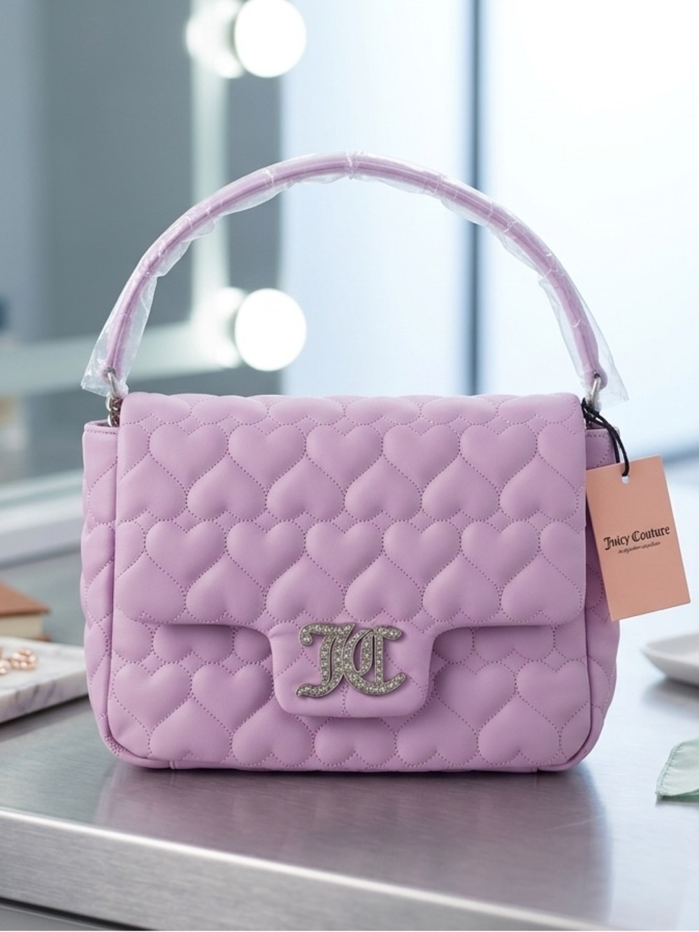 Juicy Couture Quilted Heart Lilac Shoulder Bag with JC Emblem